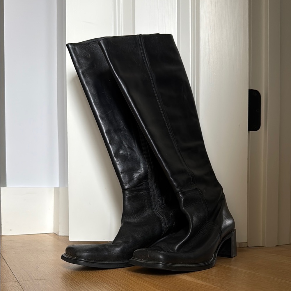 Black Knee-High Italian Leather Boots (2” heel)